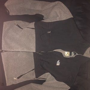 Grey and black NorthFace shell coat